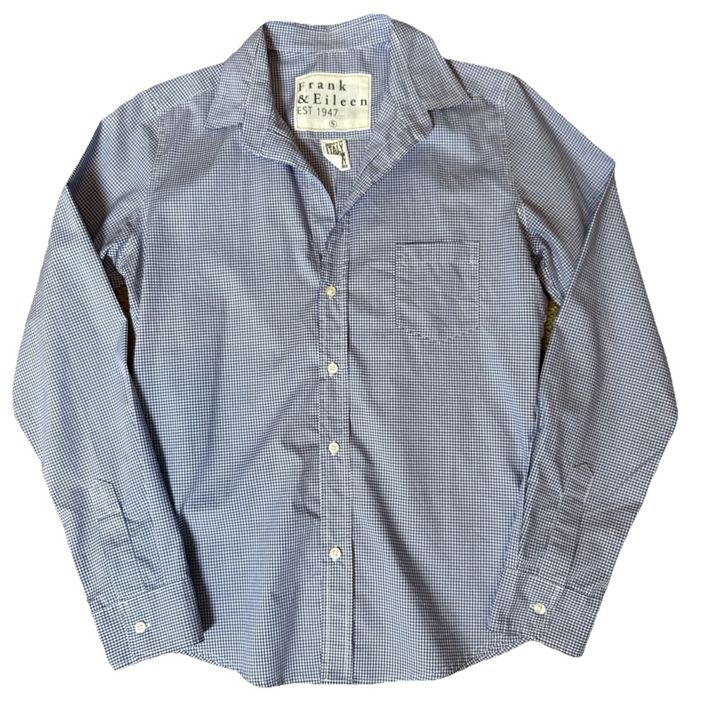 Frank & Eileen "Barry" Lightweight 100% Cotton ButtonUp Sz S Blue White Check